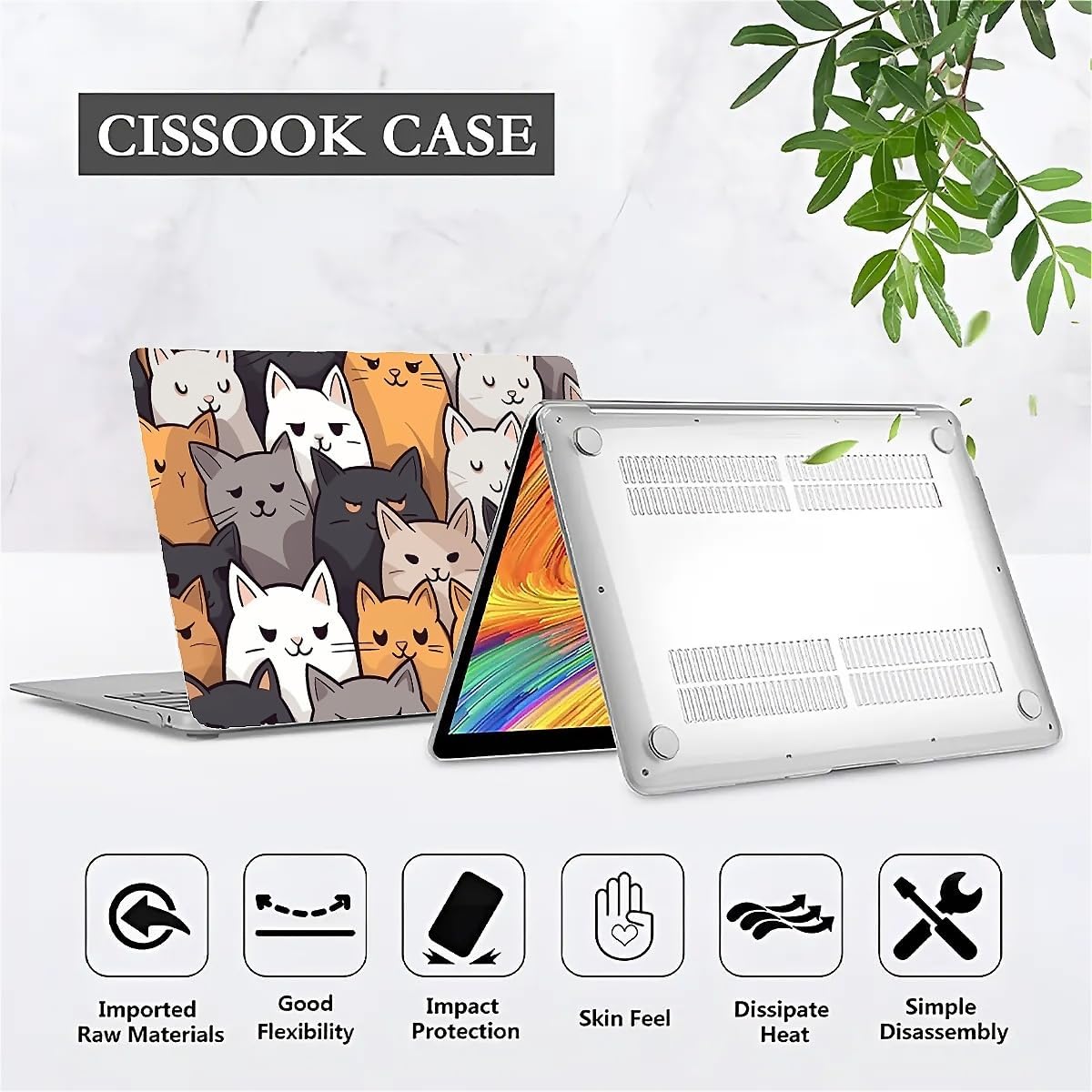 Compatible with MacBook Air 13 inch Case 2020 2021 M1 A2337 A2179 A1932, Plastic Hard Shell Case for Mac Air 13 with Touch ID (2018-2021) - Cute Cartoon Cat