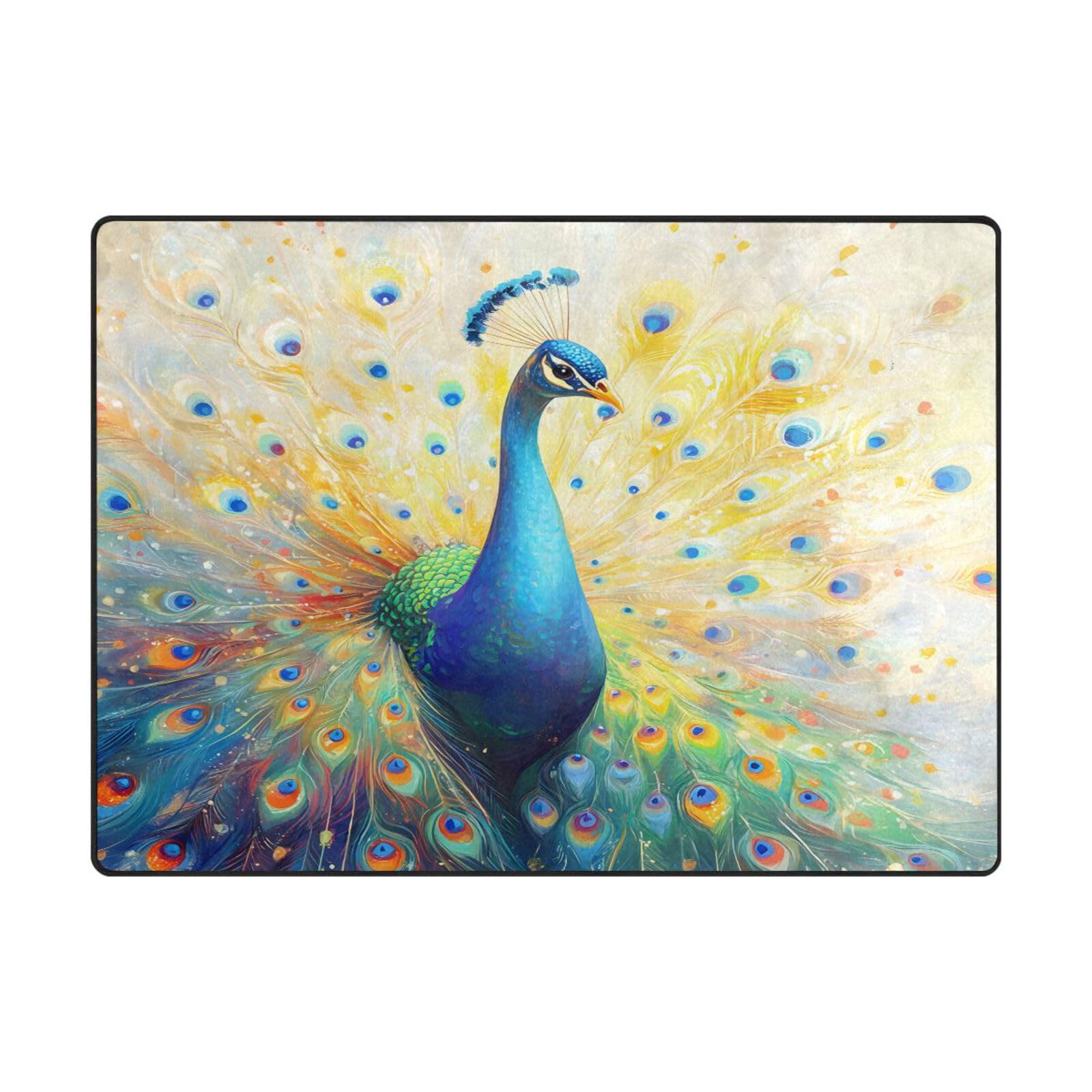 Tapis de sol contemporain Mnsruu 203 x 147 cm avec motif paon C pour salon et chambre