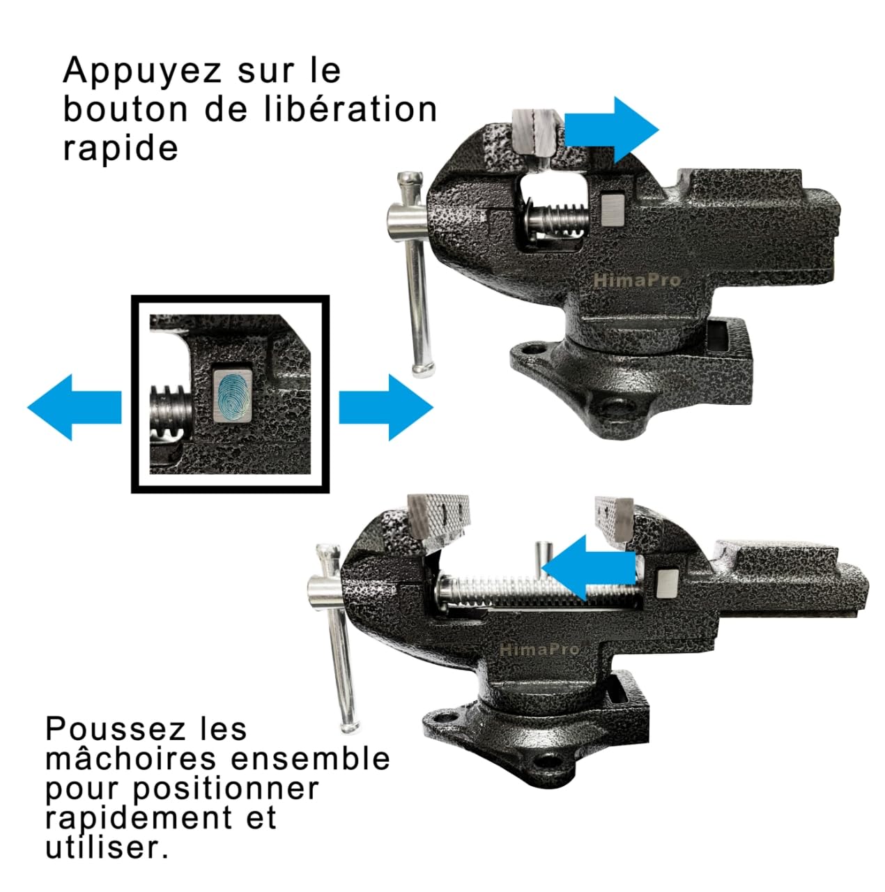 HimaPro Étau d'établi à double usage | Étau de table à pince avec réglage rapide, rotation universelle à 360° – 8,3 cm noir métallique – Étau portable pour le travail du bois, l'estampage des métaux