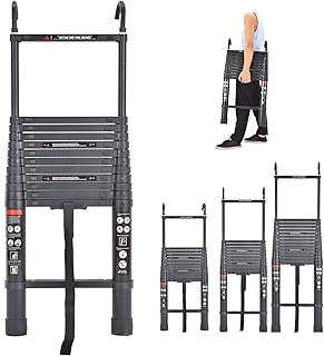 6.2M / 20.34FT Telescopic Extension Ladder with Detachable Hooks, Extendable Folding Aluminum Ladder for Home Indoor Outdoor DIY Projects, 330lbs Max Load, Weight 36LB, Black
