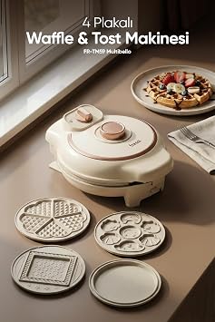 FR-TM59 Multibello Tost ve Waffle Makinesi, 4 Plakal , Yap maz Granit Kaplama, Bej