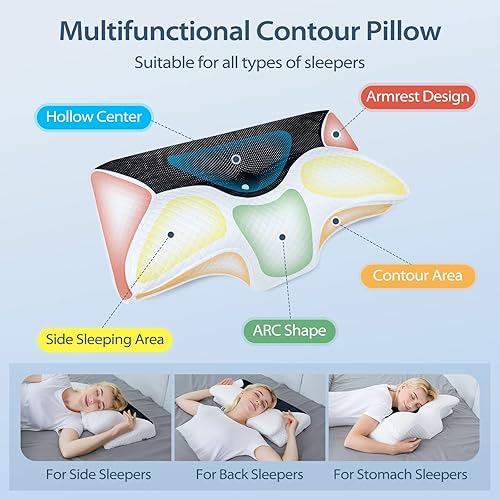 Miniatura 3 de HOMCA Almohada cervical  Almohada ergonómica de espuma viscoelástica para aliviar el dolor de cuello y hombros con funda de almohada de seda de
