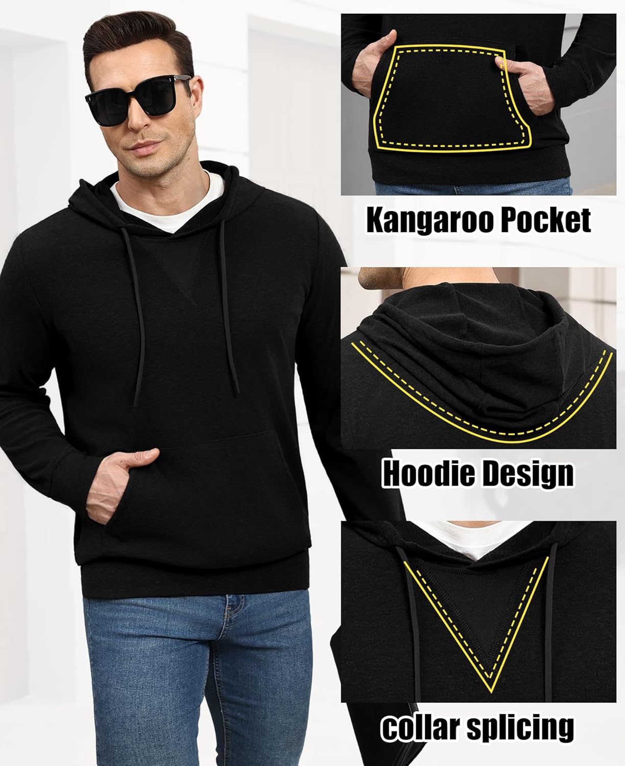 Susclude Men's Hooded Sweaters Long Sleeve Knitted Pullover Sweater Basic Casual Comfy Hoodies for Men with Kanga Pocket - Image 4