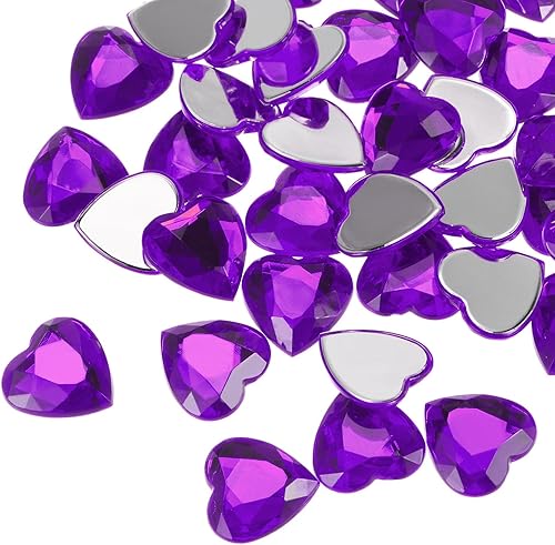 Miniatura 22 de MECCANIXITY 60 piezas de diamantes de imitación acrílicos de corazón de 0.59 pulgadas (0.591 in) con parte trasera plana, gemas de plástico