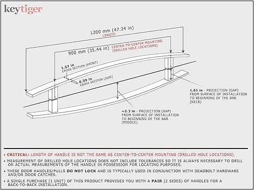 Miniatura 2 de Manijas de puerta de acero inoxidable de dos caras de 48 pulgadas, acabado de níquel cepillado, tiradores de puerta modernos para puertas de entrada