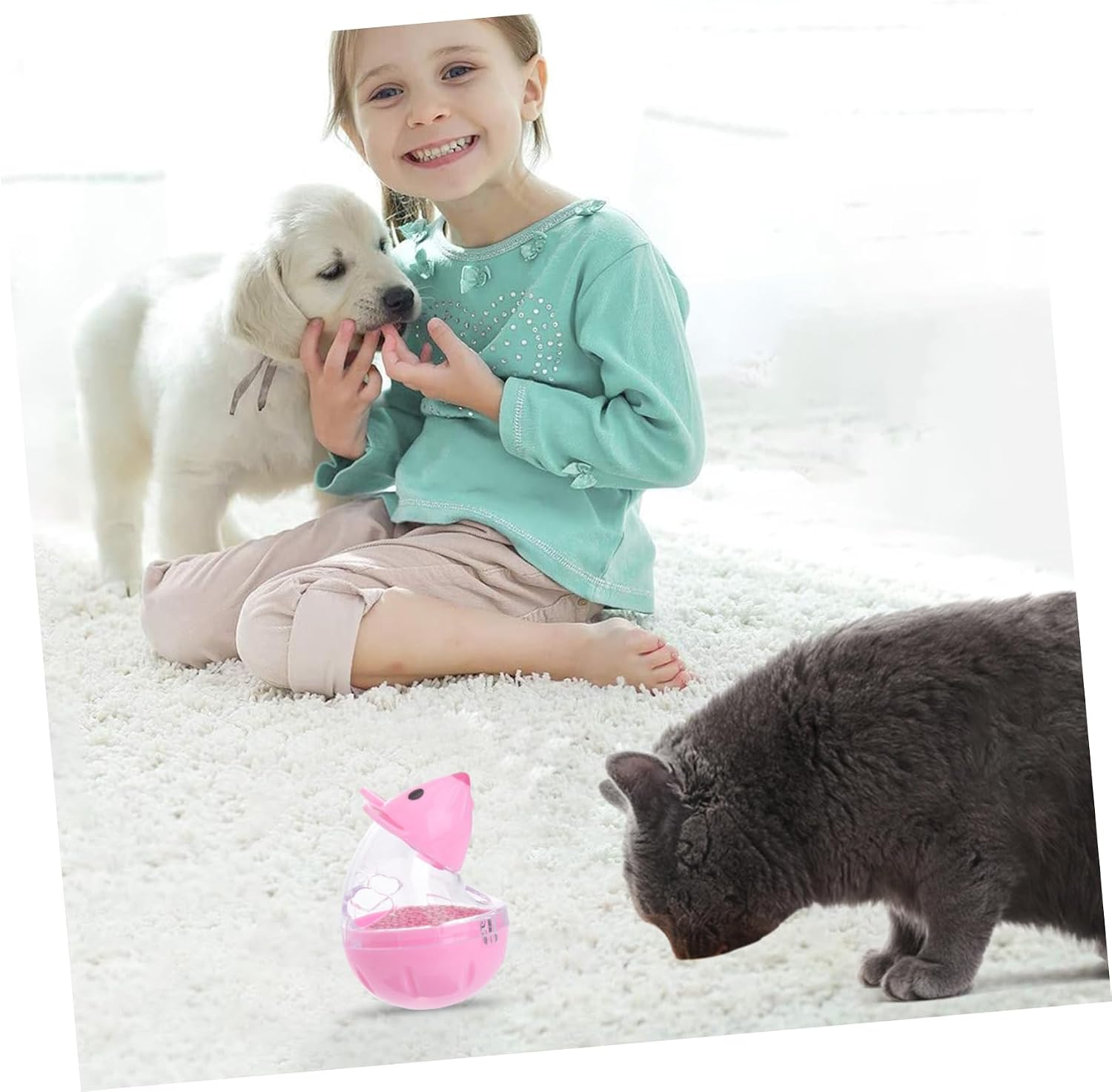 Toddmomy 2Pcs Mouse Shaped Plastic Cat Feeder Toy with Food Dispensing | White and Red Tumbler Design, Automatic Leakage, Kitten Training Educational Play, Pet Snack Dispenser