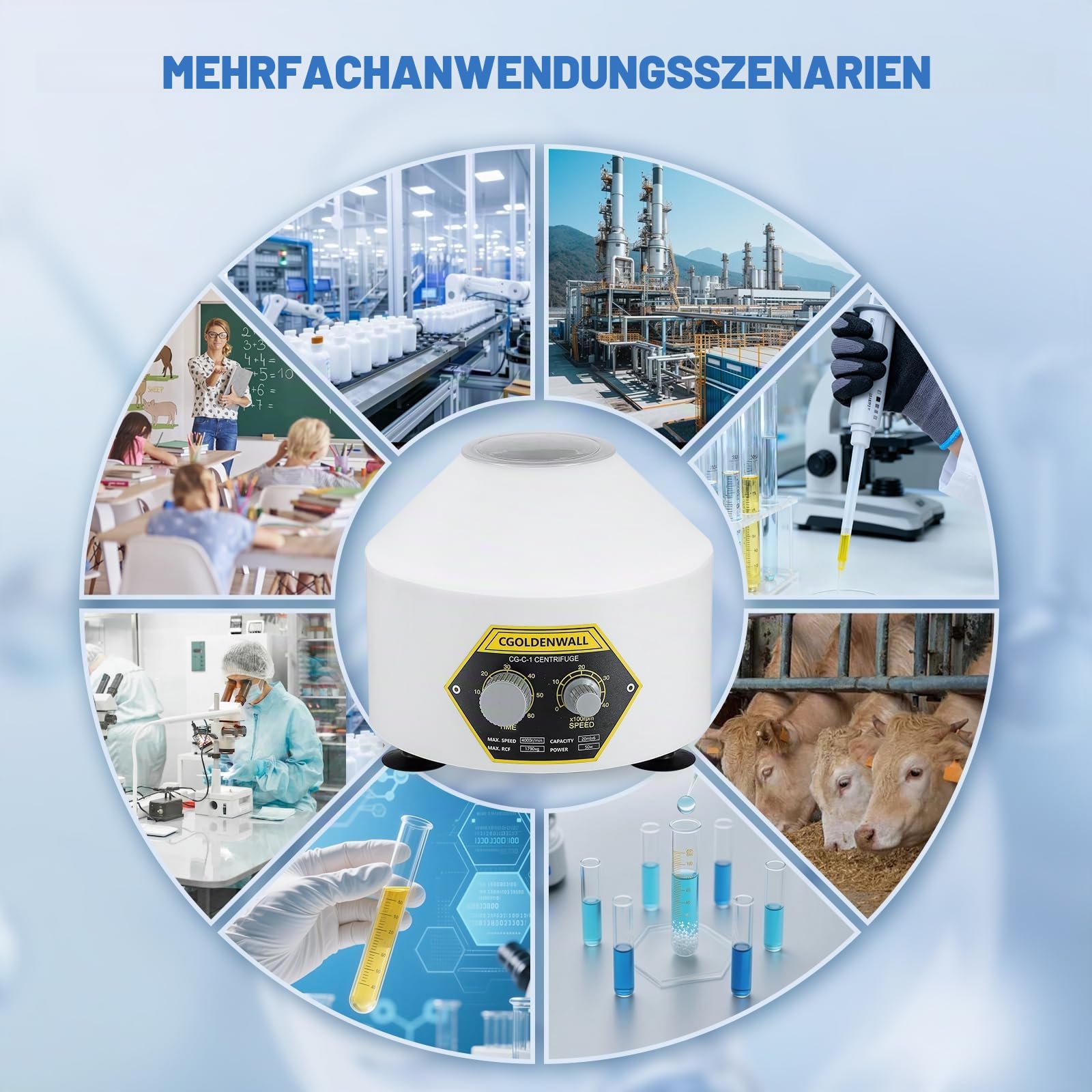 CGOLDENWALL Laborzentrifuge mit 6 * 20 ml Zentrifugenröhrchen &Transparentem Deckel, 4000 U/min Max. Geschwindigkeit, 0-60 Min. Timer, 1790 xg Max. RZK Geeignet für 5/7/10/15 ml Vacutainer Röhrchen