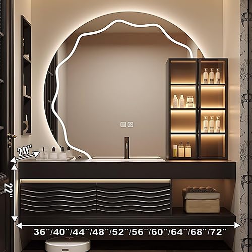 Miniatura 2 de Tocador de baño montado en la pared con lavabo  Juego de armario de tocador de baño flotante con espejo LED antivaho y luz con sensor (blanco, 40