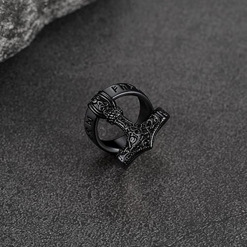 Vista 8 de FaithHeart Norse Viking Jewelry - Anillo de acero inoxidable de guerrero para hombre con diseño vikingo de cabeza de lobomartillo de Thor