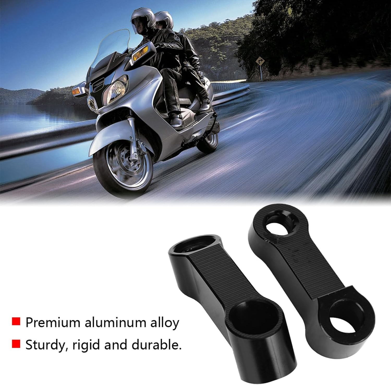 2PCS Motorcycle Mirror Extenders - Black Handlebar Mount Rearview Adapter Riser Rear View Risers Bike Extenders Universal Side Aluminum Right Thread for 10mm,8mm Apertures