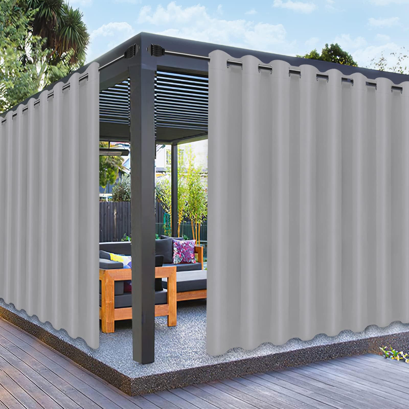 PureFit Outdoor Curtains for Patio Waterproof Weatherproof, UV Resistant Outside Curtains for Gazebo, Front Porch, Pergola, Sun Blocking Privacy Curtain, 120W x 84L inch, 1 Panel, Light Gray