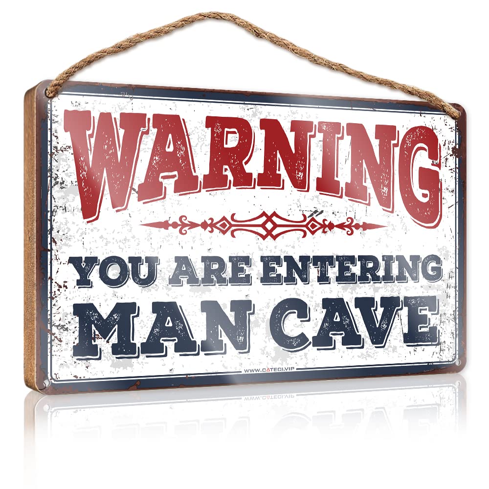 DTHA Door Sign For Bedroom Warning You Are Entering Man Cave Wooden Sign Porch Decorations Outdoor Family Funny Wall Sign(15X28CM)