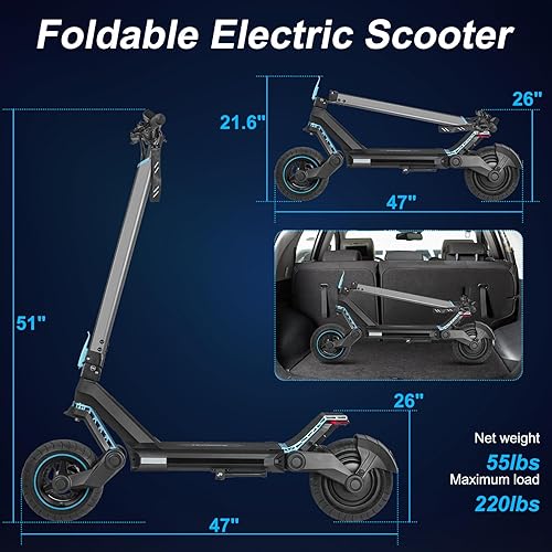 Miniatura 6 de Patinete eléctrico para adultos, velocidad máxima de 28 MPH, motor de 1200 W, neumáticos todoterreno de 10.5 pulgadas con amortiguador de resorte
