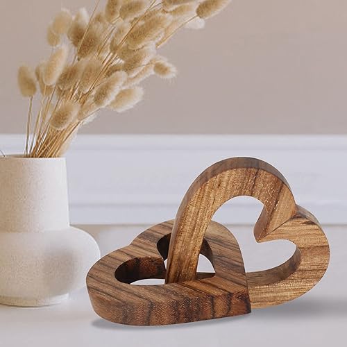Miniatura 8 de Valentine's Day Romantic Heart Gifts for Her, Handmade Wood Hearts Shape for Couple Wife Husband Wedding Anniversary Birthday Present (Linked Hearts