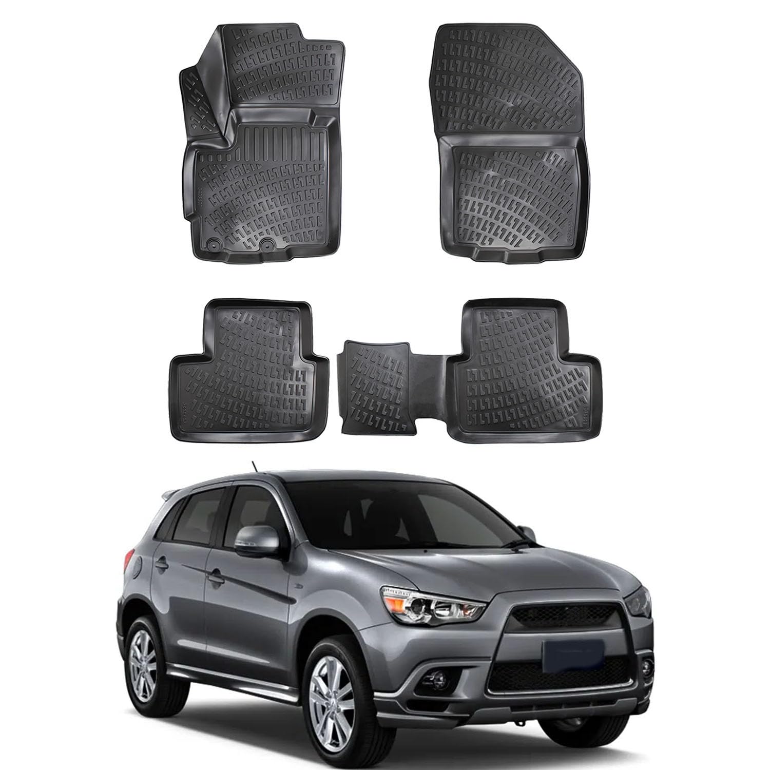 for Mitsubishi ASX 2010-2022 Custom Fit 3D Floor Mats Liner 1st & 2nd Row, All-Weather Rubber, Raised Edges, Non-Slip Base, Odorless, Easy to Clean Floor Mats Automotive Floor Liners, Black