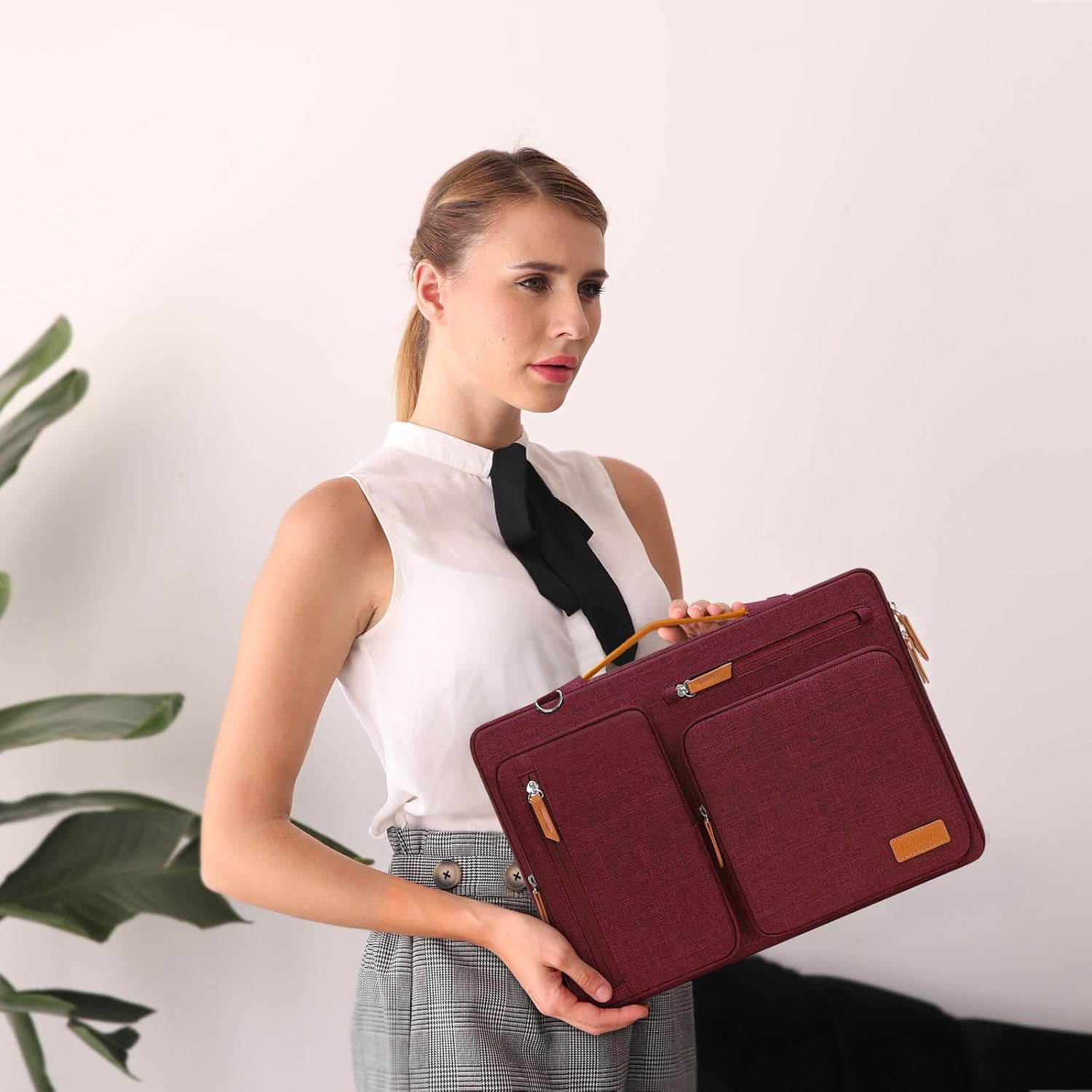 MOSISO 360 Protective Laptop Shoulder Bag,15-15.6 inch Computer Bags Compatible with MacBook Pro 16 inch, HP, Dell, Lenovo, Asus Notebook,Side Open Messenger Bag with 4 Zipper Pockets, Wine Red
