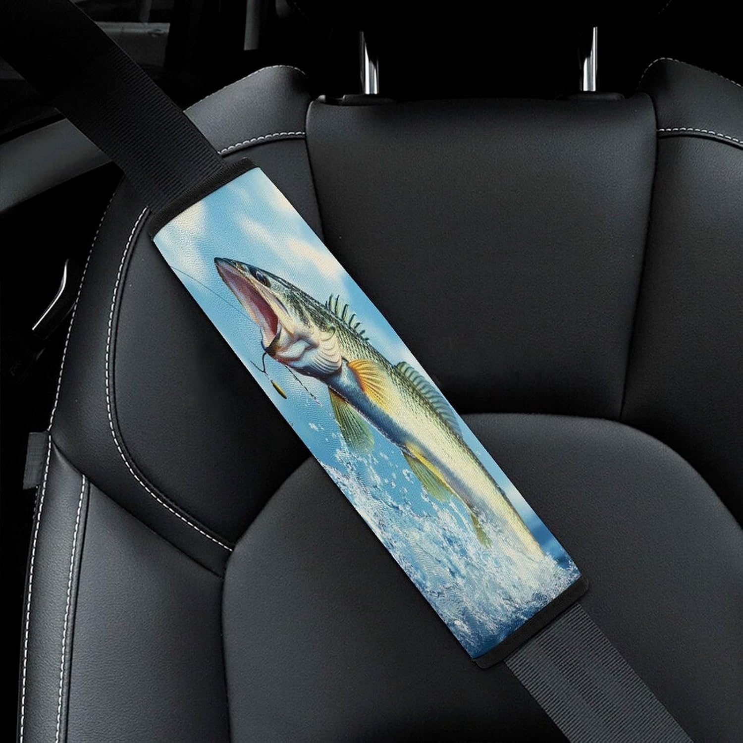 Largemouth Bass Fish Jumping Out Car Seat Strap Covers Soft Seat Strap Shoulder Pads Seatbelt Covers for All Car Seats 2PCS