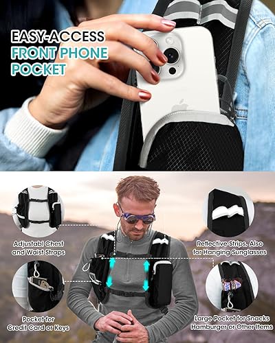 Miniatura 2 de Mochila de senderismo pequeña con soporte frontal para teléfono, mochila plegable con correa para el pecho y la cintura, mochila ligera para mujeres