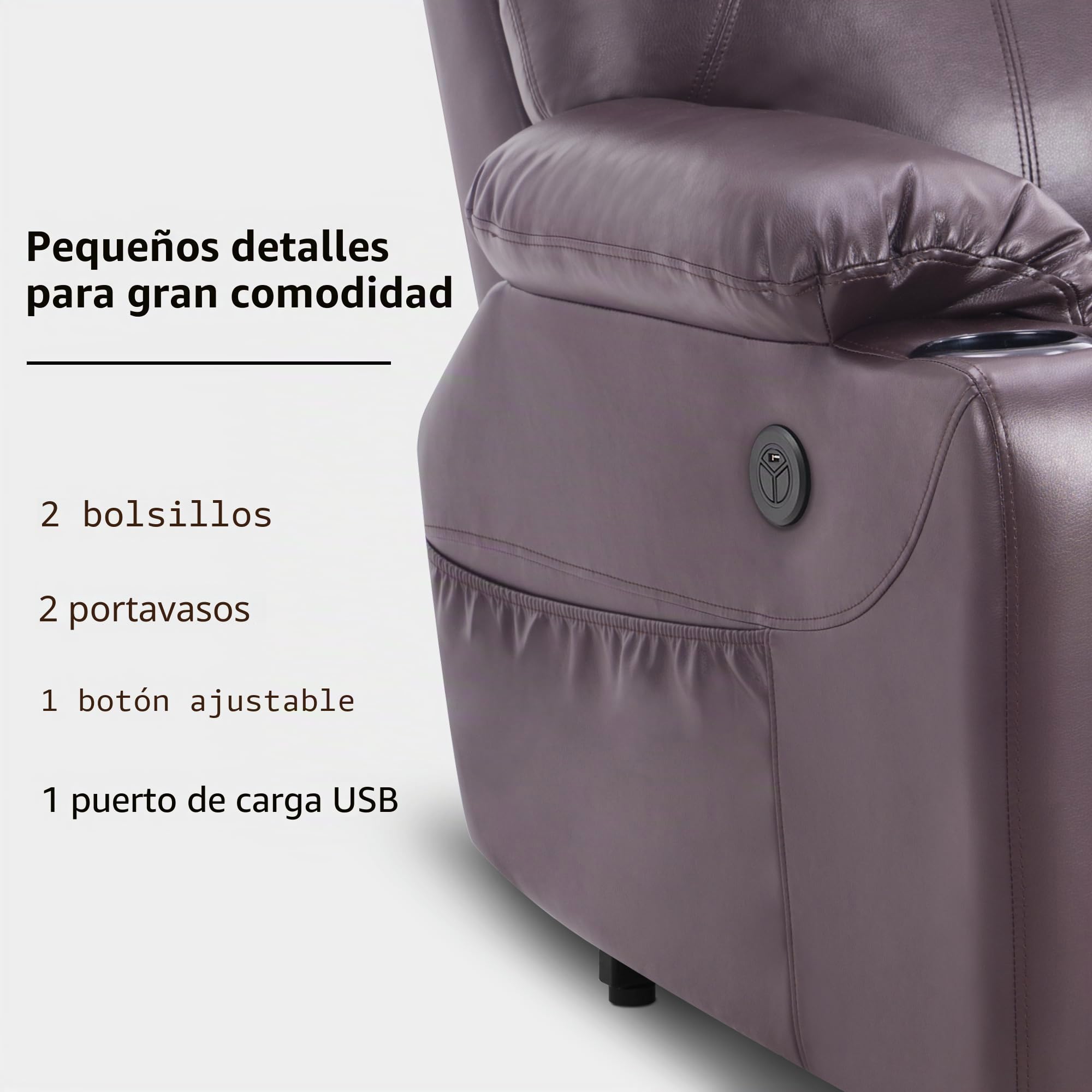 MCombo Sillón eléctrico para levantarse y relajarse, con calefacción, ajustable, conector USB (marrón), color marrón