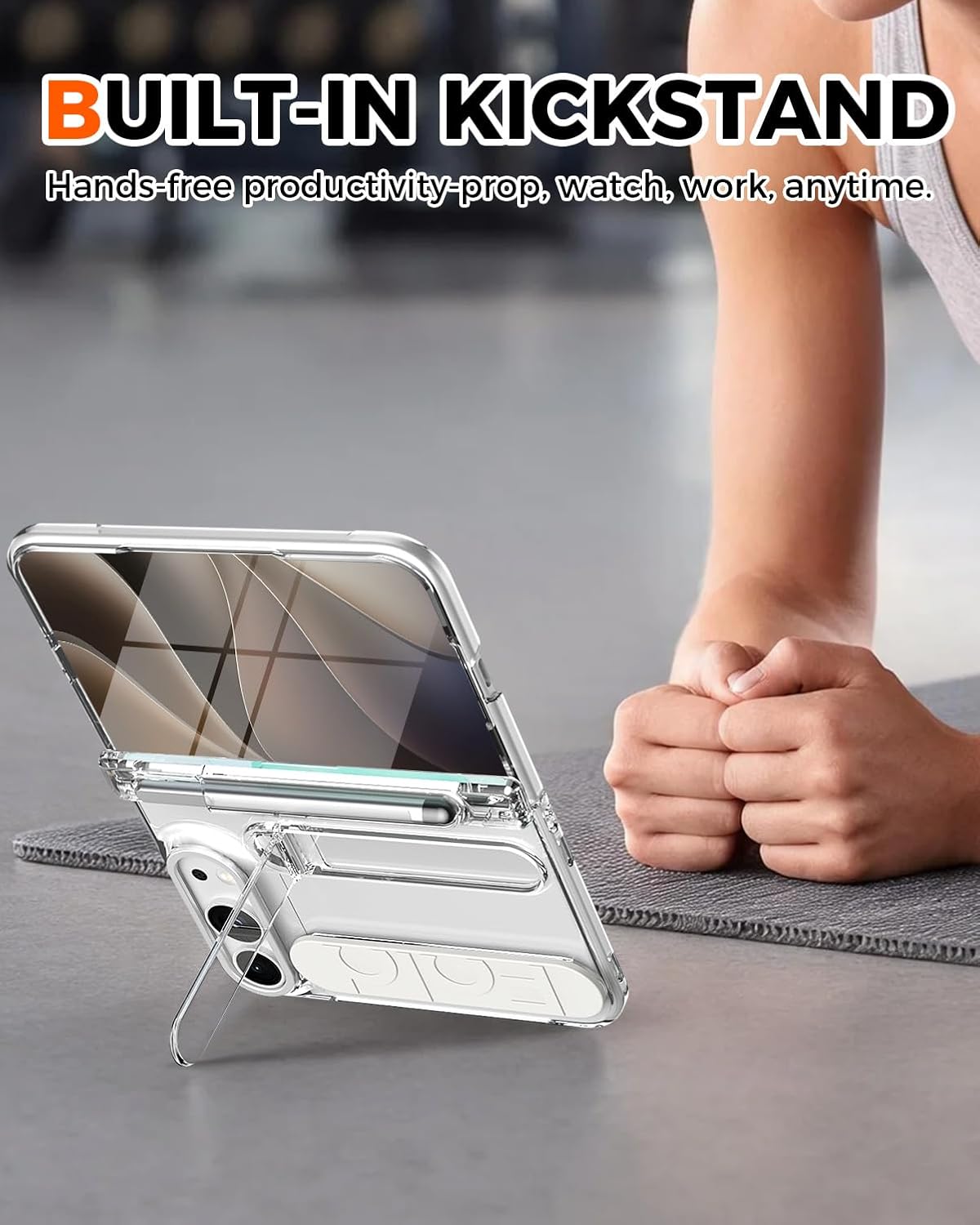 NINKI Transparent Hand Strap for iPhone Duo Case with S Pen Holder & Stylus, Hidden Kickstand, Shockproof Hinge Protection + Screen Protector Grip Folding Cover for iPhone Duo Case with Pen Slot Clear