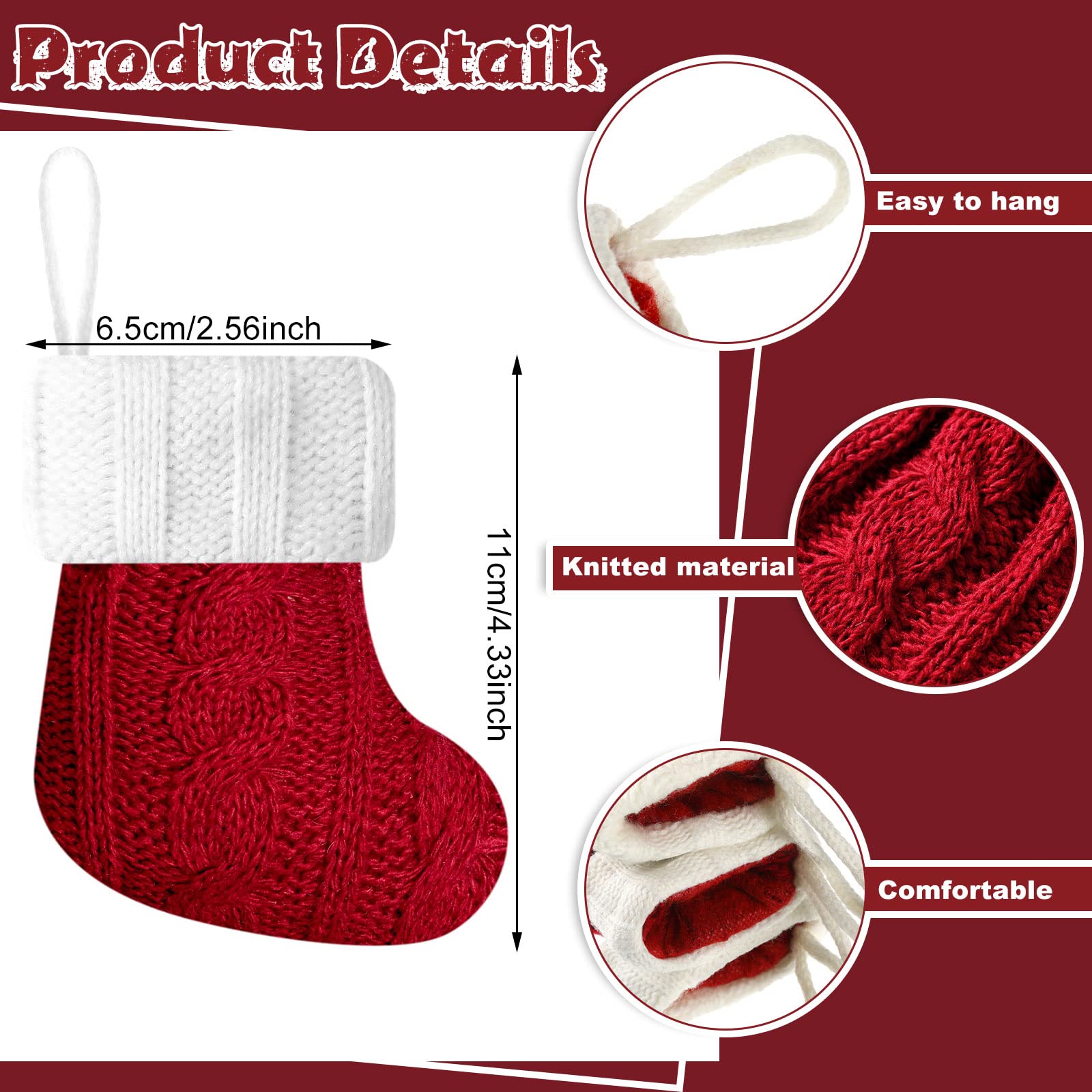 24 Stück Weihnachts-Mini-Strümpfe, roter Zopfstrick, Weihnachten, rustikaler Strumpf, Mini-Strümpfe, Weihnachtsstrümpfe, kleine Urlaub, hängende Dekorationen, Baum, Party-Dekoration
