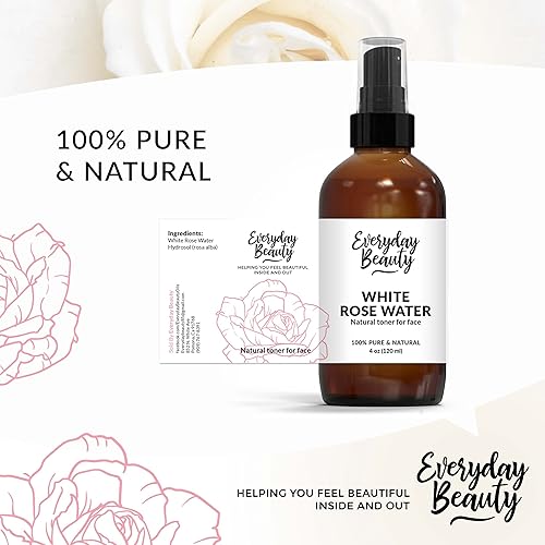 Miniatura 4 de Tóner facial de agua de rosas blancas  Sin alcohol vegano totalmente natural spray refrescante para cara y cabello  Eleva calmante y calmante para