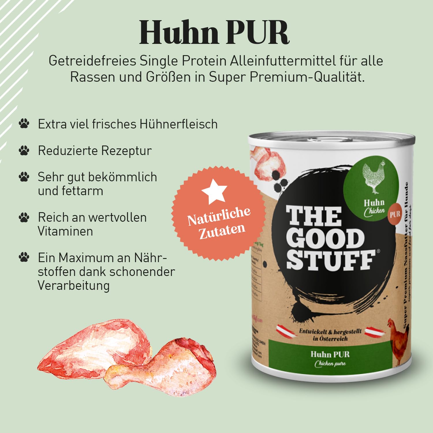 The GOODSTUFF Poulet Pur 6 x 400 g | Nourriture humide de haute qualité pour chiens | Nourriture pour chiens humide | Avec de la viande de poulet fraîche | Nourriture pour chiens sans céréales | Super