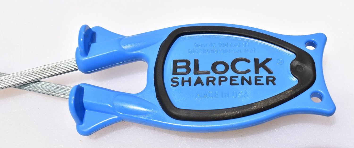 Blue Kitchen Knife sharpener with Black non slip grip. Made to reline and hone blades back to their original edges.