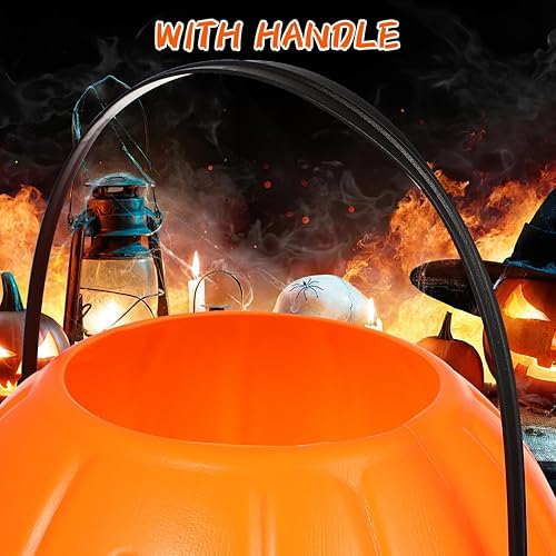 Miniatura 7 de DECHOUS Paquete de 2 cubos de plástico para calabaza de Halloween cestas pequeñas de caramelo de calabaza de 6.7 x 5.5 pulgadas, cesta de Halloween