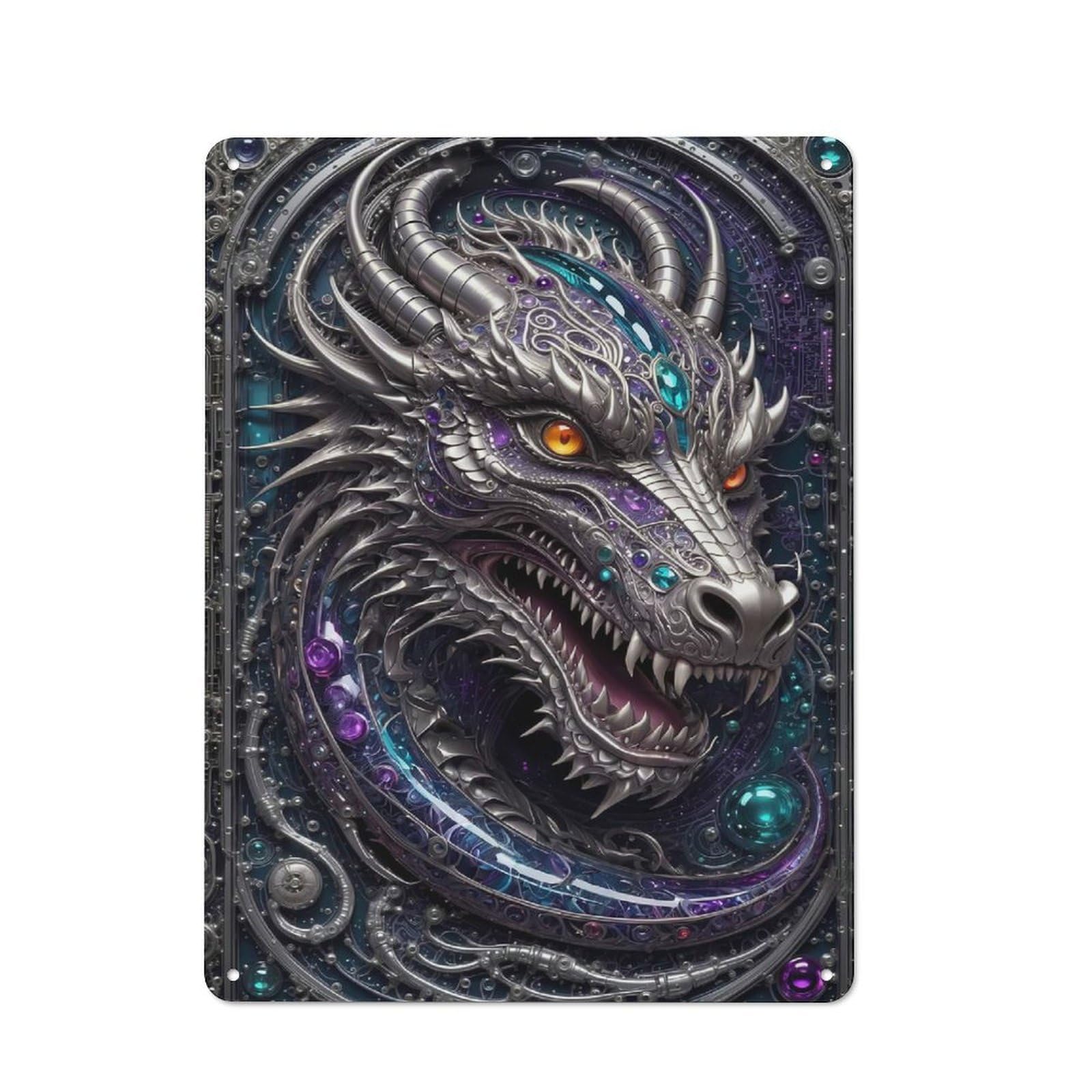 Vintage Tin Sign with Dragon Guardian Art Deco Design 40x30cm, Nostalgic Nostalgic Wall Art for Living Room, Hallway, Kitchen Or Cafe