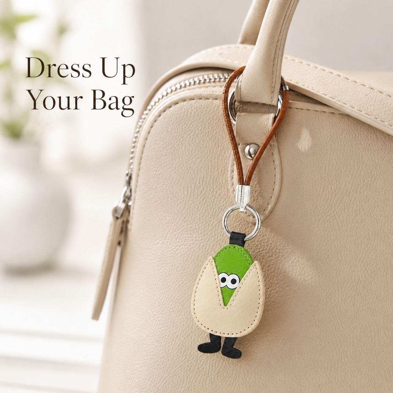 Cute Leather Bag Charm for Handbag Tote Bag Pistachio Coffee Beans Funny Keychain for Women image 3