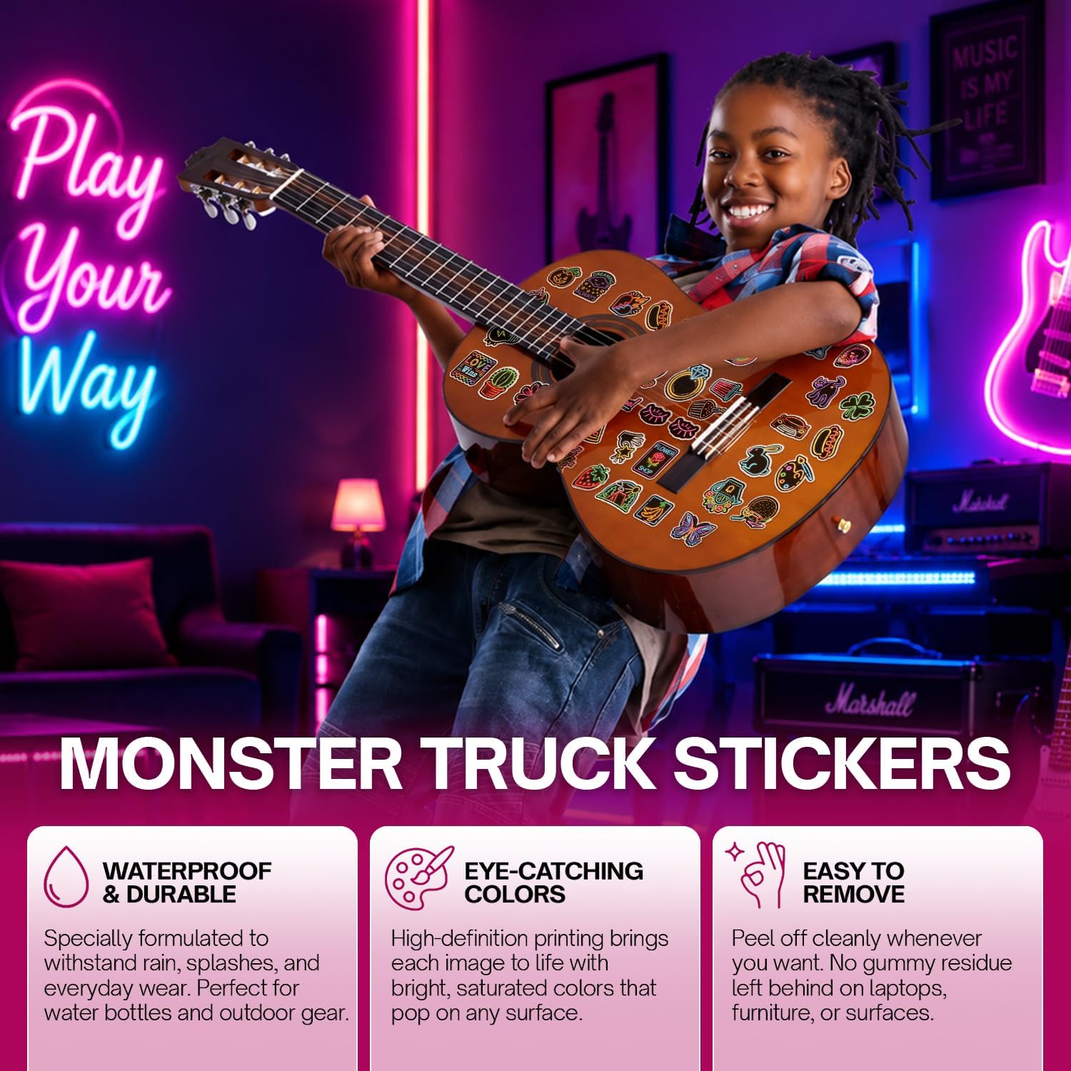 Premium 200 Pcs Cute Neon Stickers, Waterproof Vinyl Decals image 5
