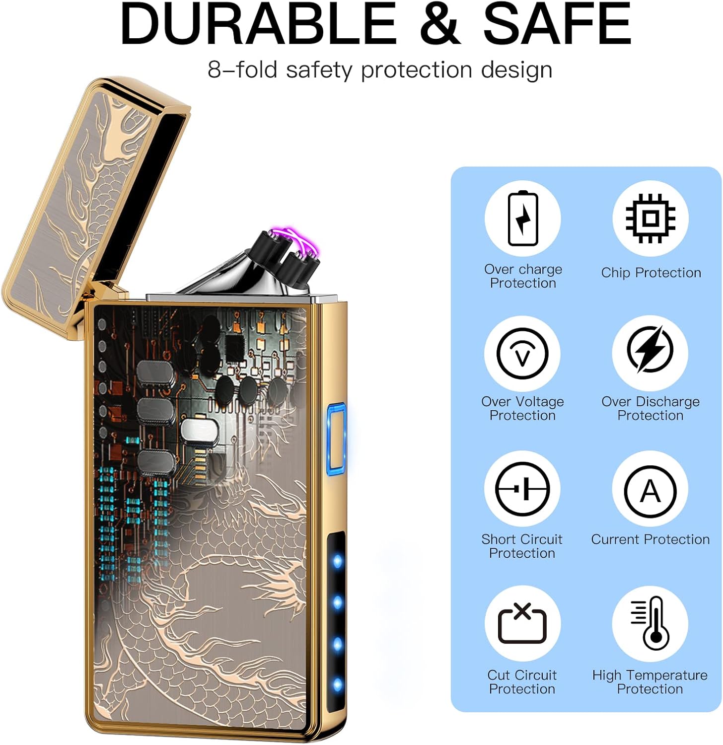 Electric Lighter, USB Rechargeable Plasma Arc Lighter, Windproof Flameless Lighter, Butane Free Mini Lighter for Indoor or Outdoor Activities. (Gold Dragon)