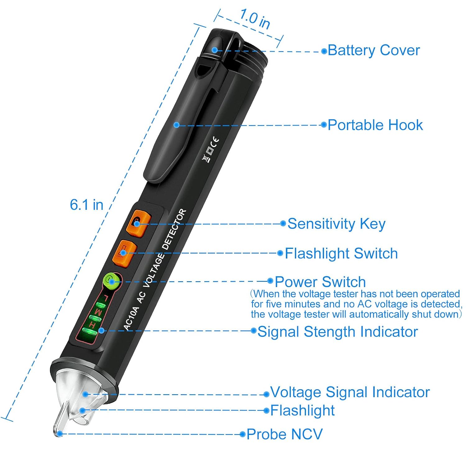 Non-Contact Voltage Tester, AC Voltage Detector Pen with Adjustable Sensitivity 12V-1000V/48V-1000V, AC Circuit Tester with LED Flashlight, Buzzer Alarm, Live/Null Wire Judgment, Breakpoint Judgment: Tools & Home Improvement