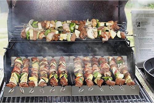 Miniatura 7 de Kabob - Juego de 2 brochetas de acero inoxidable con 6 muescas compatibles con madera, bambú, redondo, metal, pinchos planos para parrilla,