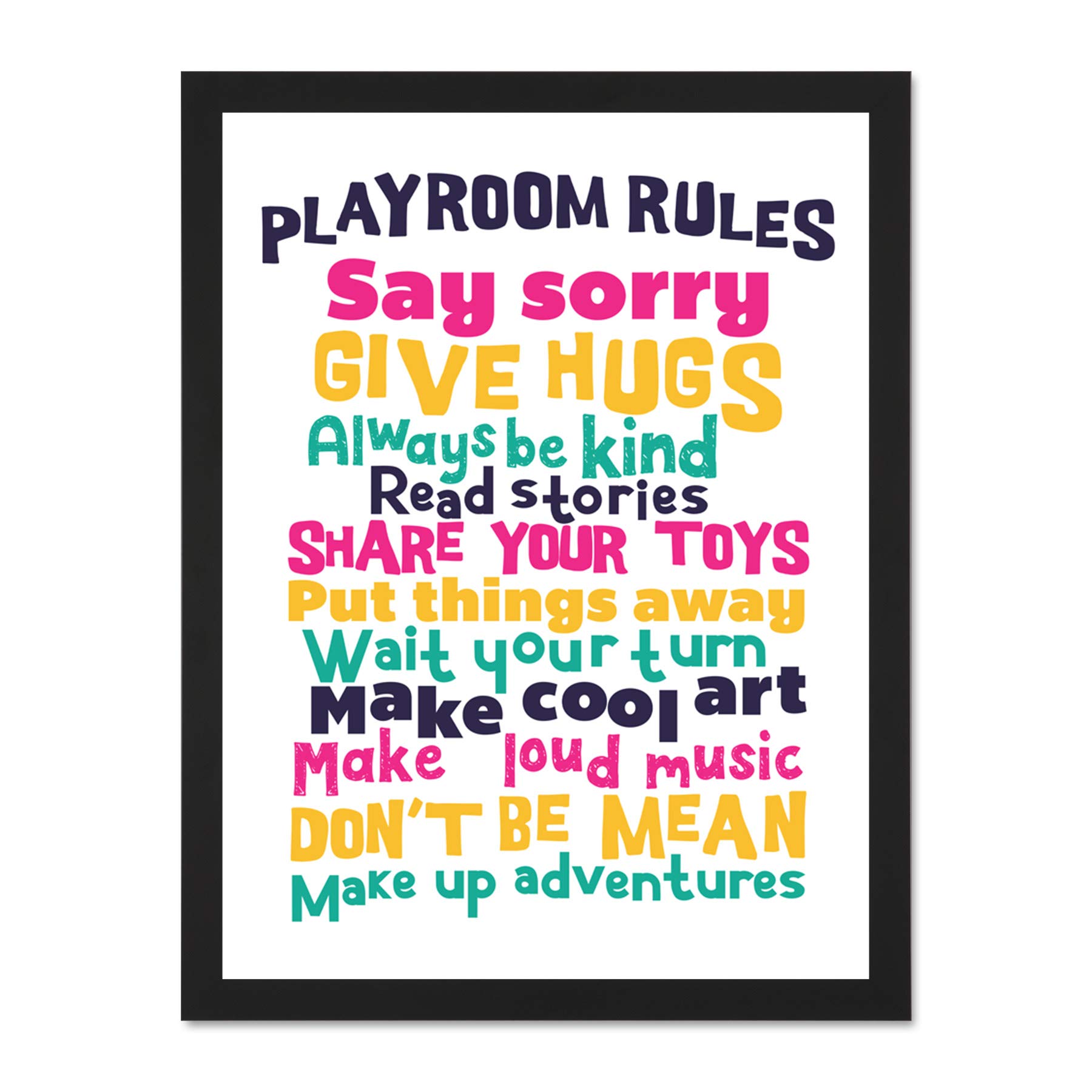 Kids Playroom Rules Fun Colourful Large Framed Art Print Poster Wall Decor 18x24 inch
