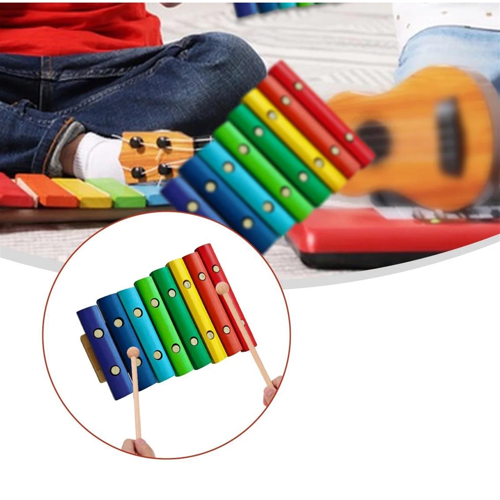 Xilófono Musical Xilófono De Madera De 8 Notas Instrumento Musical Con 2 Mazos De Madera Teclas Coloridas De Madera De Abedul