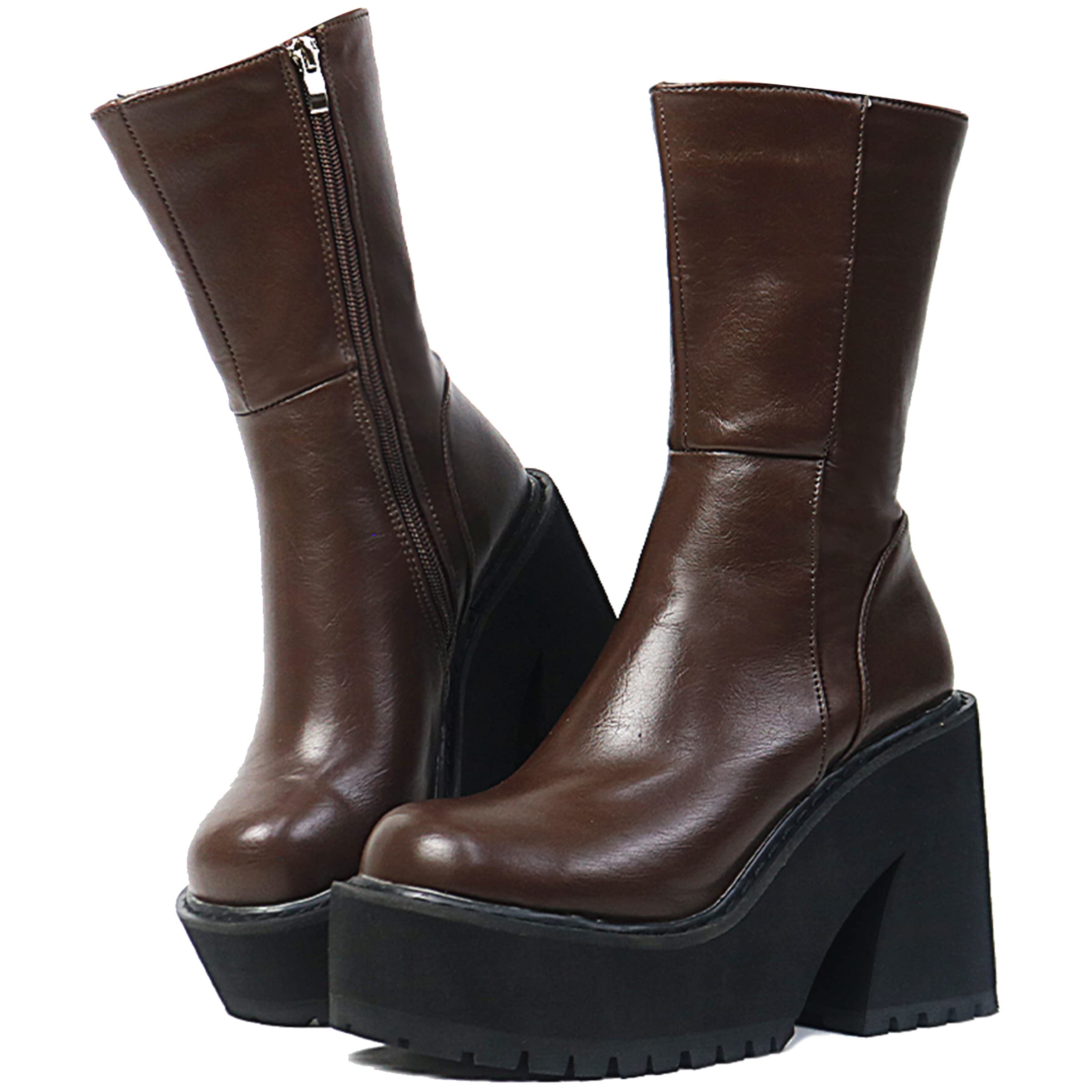 Goiphrri Ankle Boots for Women Chunky Heel Platform Boots Fashion Work Combat Booties Round Toe Punk Boot Party