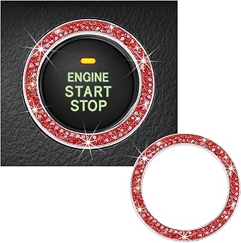 Kewucn Bling Crystal Double Rhinestone Car Engine Start Decoration Ring, Sparkling Push Start Button Sticker, Key Ignition & Knob Ring Decoration, Bling Car Interior AccessoryRed