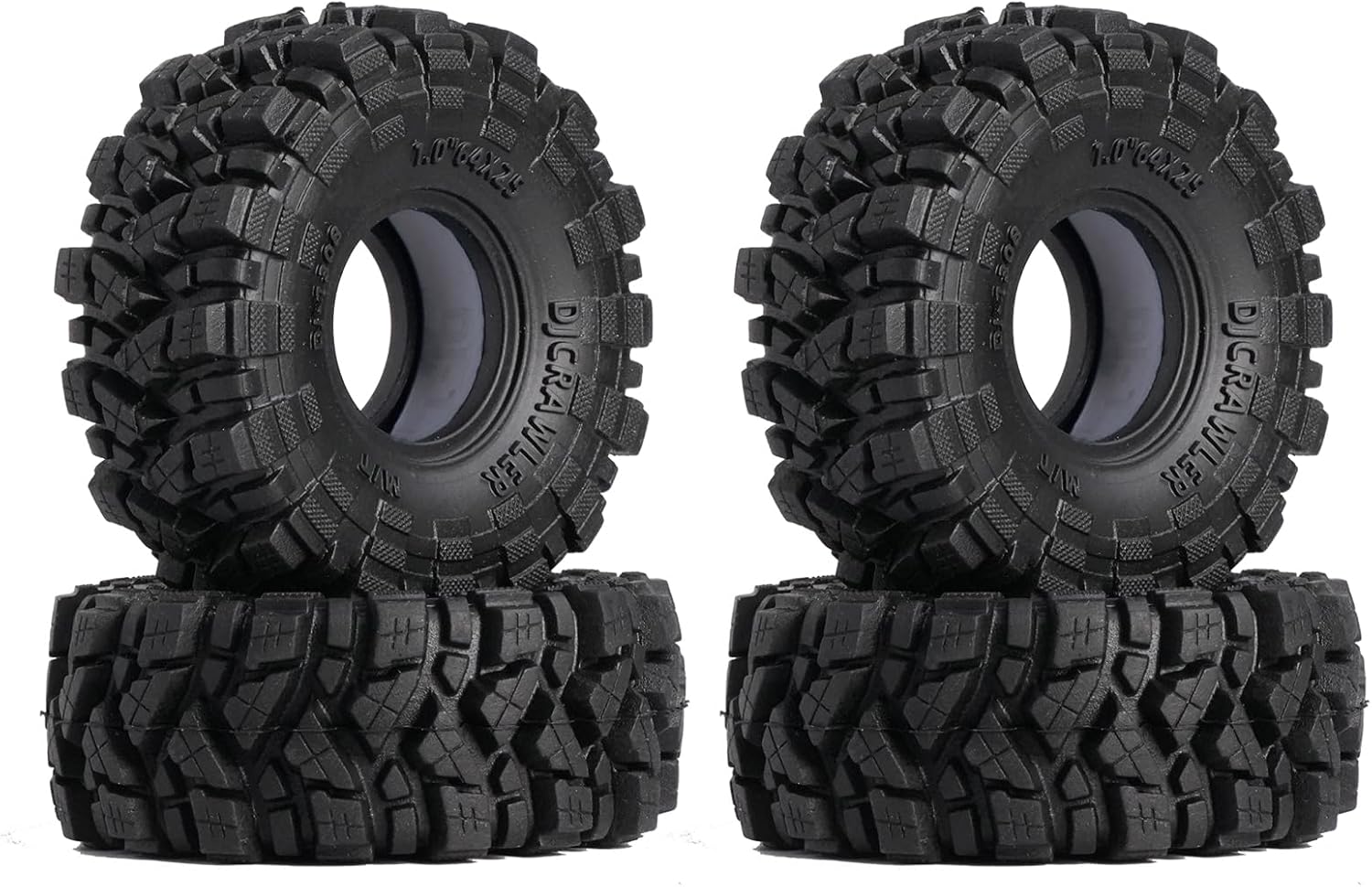DJCRAWLER 1.0 Soft Sticky Mud Tires 64 * 25mm for TRX4M 1/18 1/24 RC Crawler Axial SCX24 FMS FCX24, Come with Double Layer Sponge