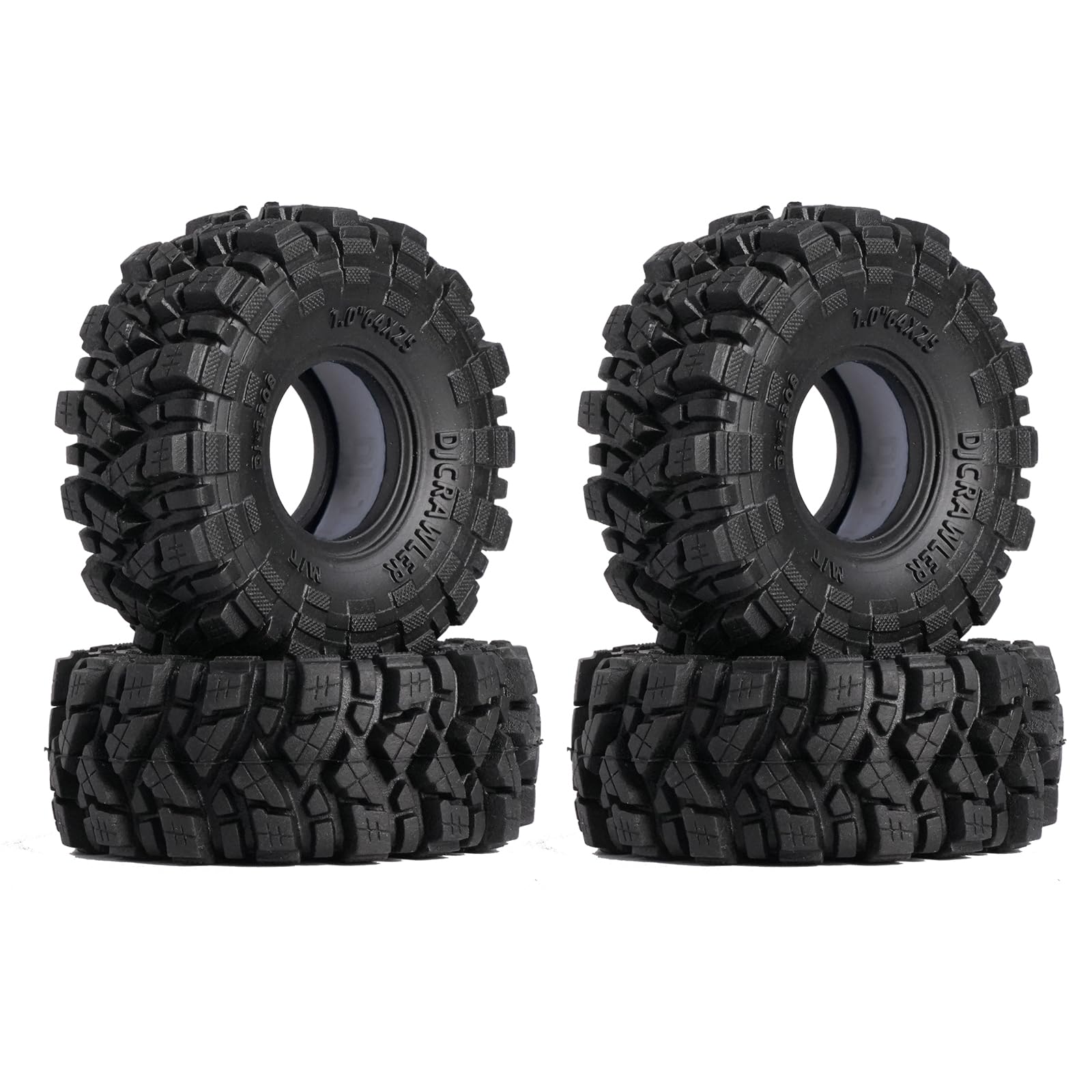 DJCRAWLER 1.0 Mud Tires 64 * 25mm Soft Sticky Mud Tires for TRX4M 1/18 1/24 RC Crawler Axial SCX24 FMS FCX24, Come with Double Layer Sponge