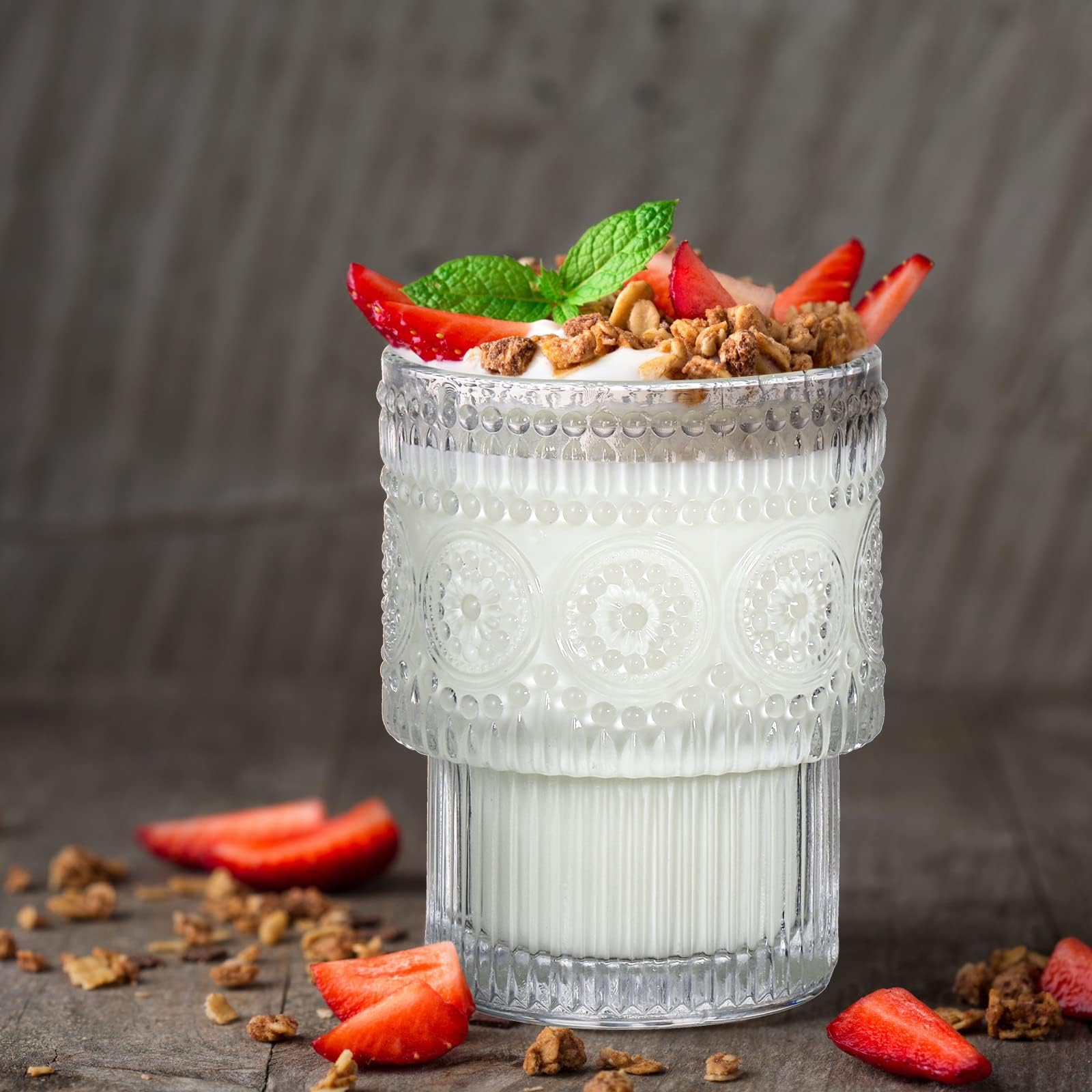 Kingrol Drinking Glasses Set of 8, 6.5 Ounces Stackbale Water Glasses, Vintage Glassware for Cocktail, Whiskey, Juice, Iced Coffee, Iced Tea, Bar Accessories