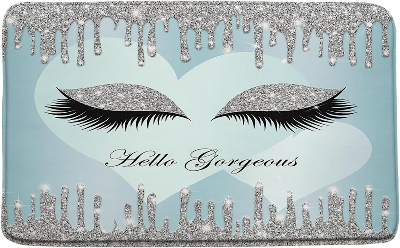 Eyelash Bath Mat Hello Gorgeous Charming Eyes Modern Fashion Girl Abstract Art Bathroom Kitchen Rugs