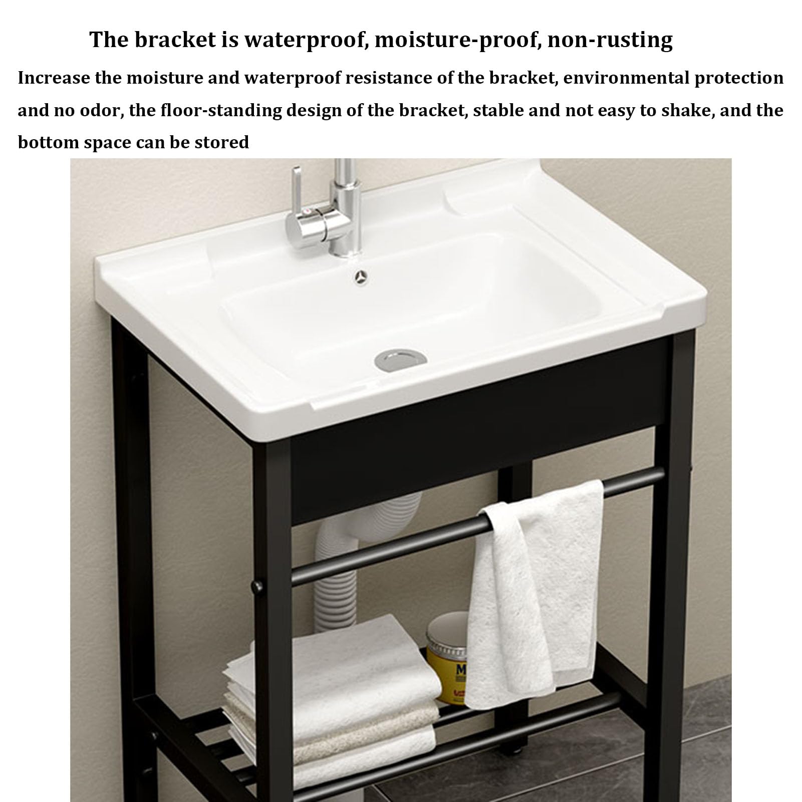 Lavabo Pequeño de Cerámica Rectangular de Pie para Baño，Lavabo para Uso En Interiores Y Exteriores con Grifo Y Desagüe，Lavabo Moderno Art con Rebosadero，para Comedor