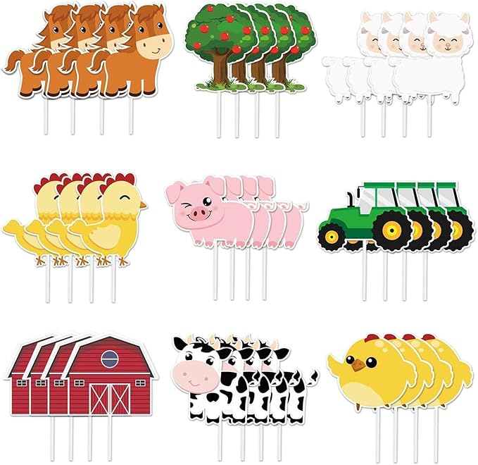 36 Stück Kucheneinsätze Zum Thema Bauernhof, Kuchendekorationseinsätze, Partydekorationen, Kreative Kucheneinsätze, Süße Kuchendekorationen