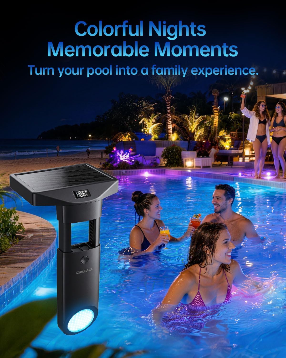 Solar Pool Lights with Thermometer&Battery Display, Solar Powered Underwater Light for Inground&Above Ground Pools, Bright White Safety Lighting for Night Swimming, Remote Control, IP68 Waterproof