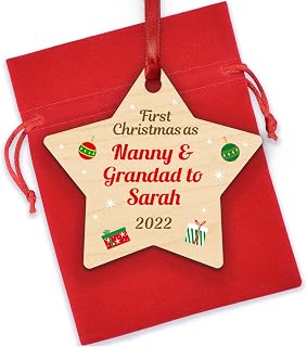 Personalised First 1st Christmas As Nanny & Grandad Christmas Tree Decoration - Christmas Gifts for Grandparents - Printed Christmas Tree Gifts for Grandparents Nanny Nan Granny Grandad Grandpa