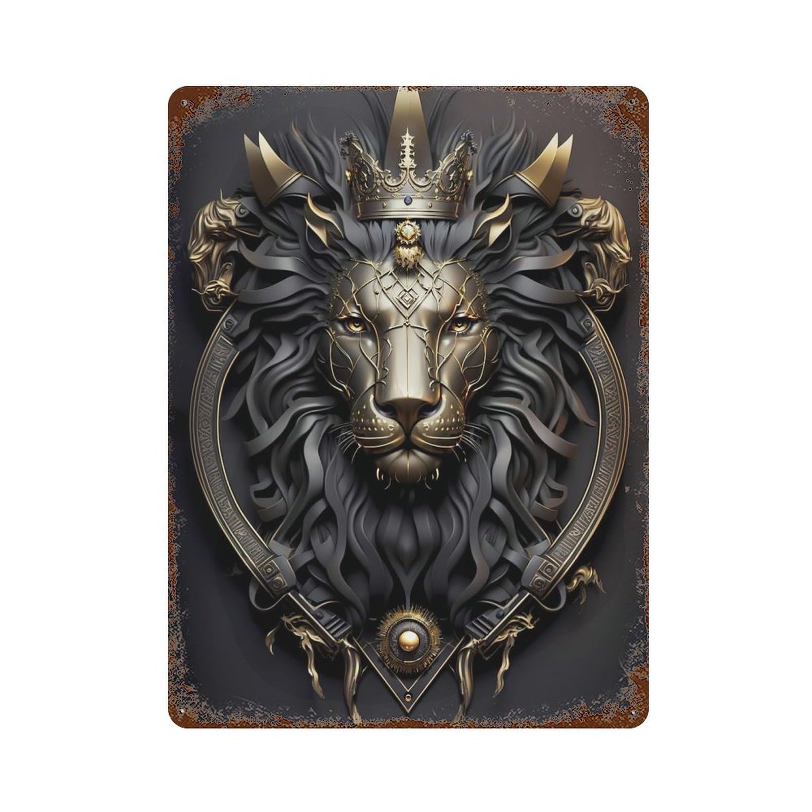 Lion King Majesty Retro Metal Sign 15.7"x11.8", Decorative Metal Wall Art for Basement, Hobby Room And Garage Decor