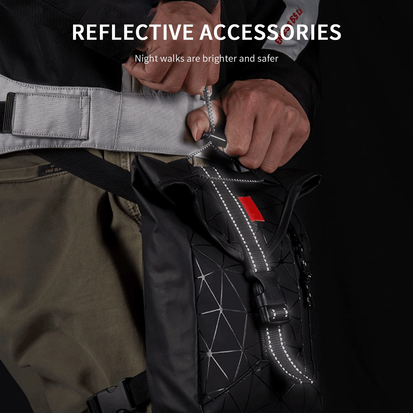 Gift2u Motorcycle Drop Leg Bag, 9.5x6in Leather Waist Pack Drop Leg Bag, High Capacity Waterproof Thigh Pouch with Reflective Tape Accessories for Riding Hiking Fishing Sport