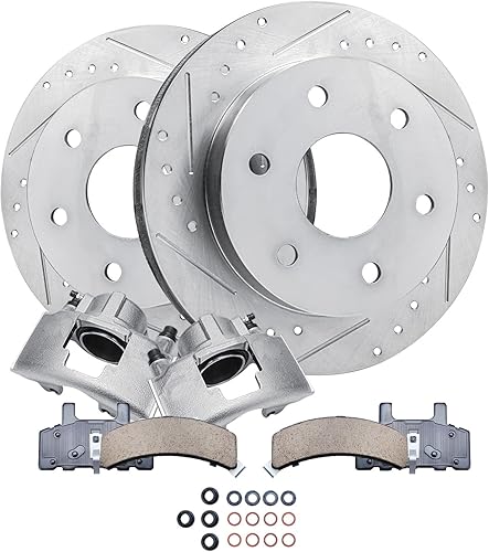 Miniatura 13 de Detroit Axle - Kit de freno delantero para 2014 2015 2016 Kia Soul Reemplazo de discos perforados y ranurados Rotores de freno de disco pastillas de
